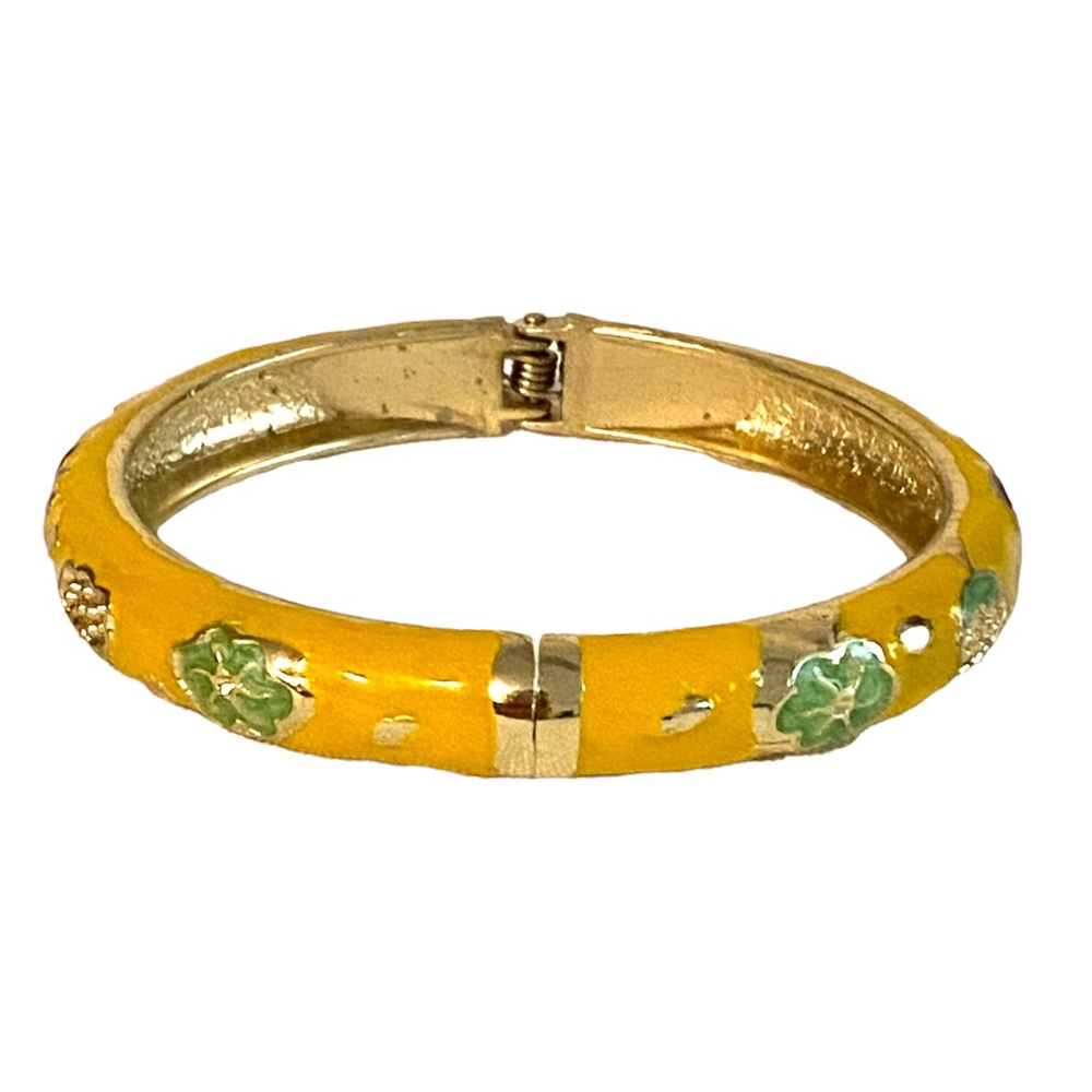 Jiu Long Xing Yellow Enameled Bangle Bracelet Hinged